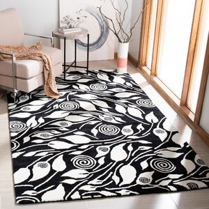 Avayah Floral Hand-Tufted Wool Black/Ivory Area Rug