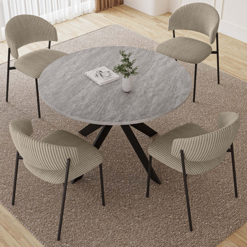Modern Round Kitchen Dining Table Set with Dining Chairs, 5 Pieces: Table, 4 Chairs, Gray