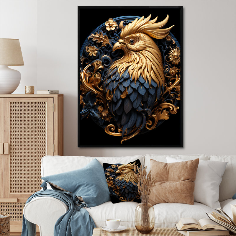 Baroque coq collage - art mural de poulet, Cadre flottant noir, 20" H x 12" W
