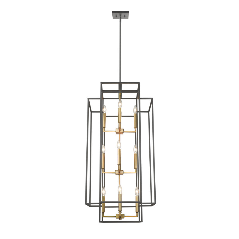 Lustre rectangulaire unique à 12 lumières Orona, Bronze / laiton vieilli