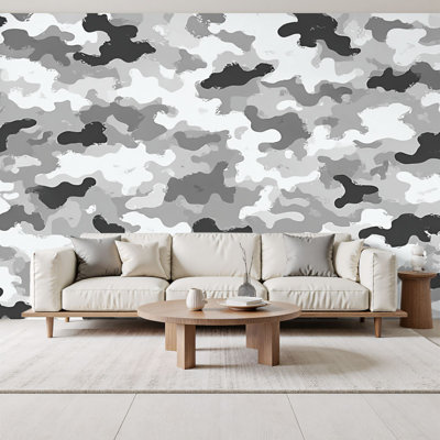 Papier peint adhésif de style camouflage militaire à motif abstrait de chasse H 69 po x l 96 po amovible en papier auto-adhésif mural pour le bureau de la chambre à coucher