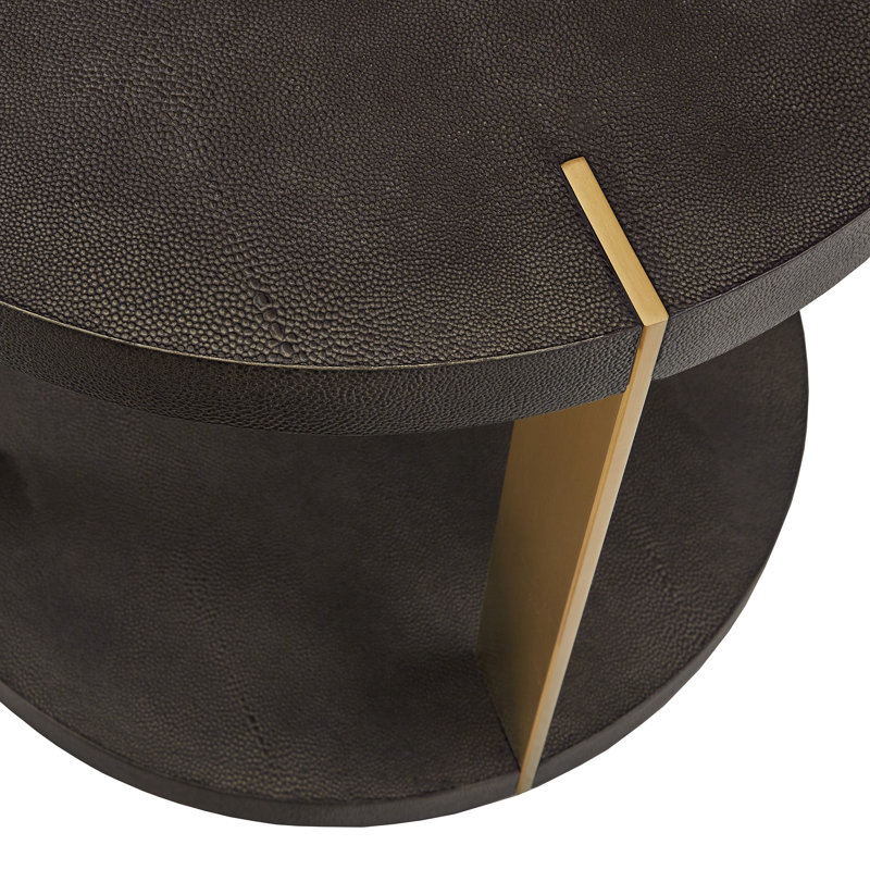 Sula Gold Finish Metal Dark Brown Faux Shagreen Round Table - Dark Brown, End Table