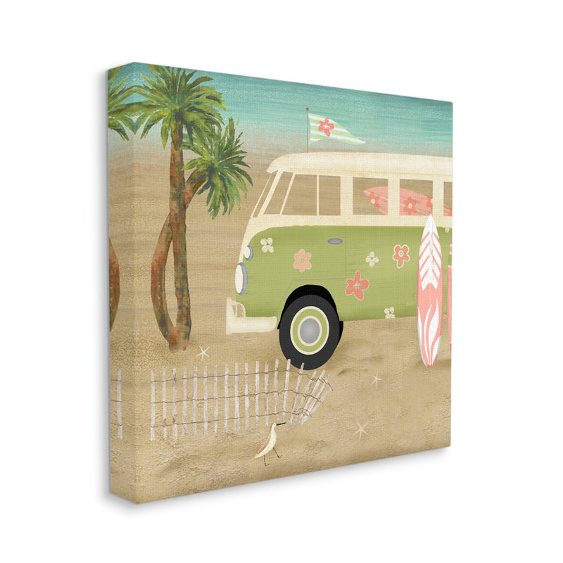 Hippy Travel Van Beach, H 30 po x l 30 po x P 1,5 po, Plaque murale