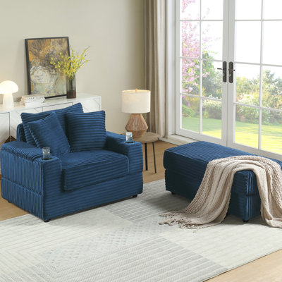 Velours côtelé bleu 1 avec 2 coussins décoratifs et un canapé de siège profond pour le confort du salon, tissu doux luxueux, ressorts stables, conception ergonomique réfléchie, salle d'assemblage simple, chaise haute confortable