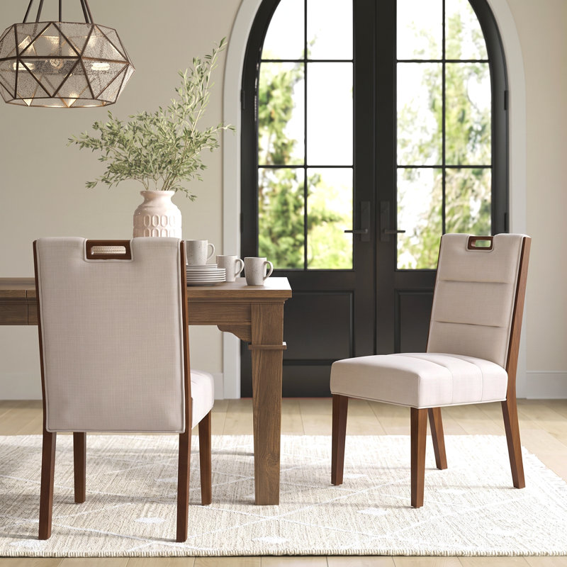Chaises de salle à manger rembourrées Vertex Mid-Century, 2, Coussin beige / structure en noyer