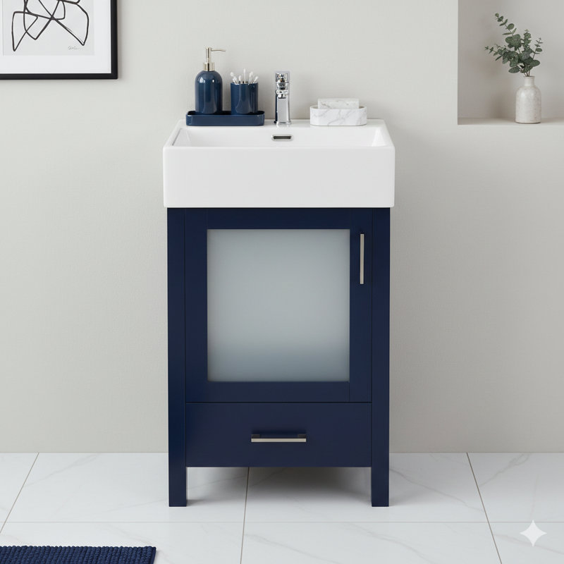Meuble-lavabo de 20 pouces avec lavabo en céramique et grande capacité de rangement - un excellent choix pour les petites salles de bain