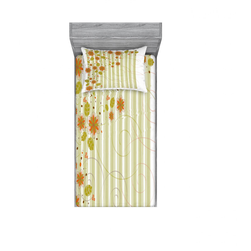Ensemble de draps floral à ressorts à détente rétro, Ensemble de draps pour lit simple TG avec drap-hou