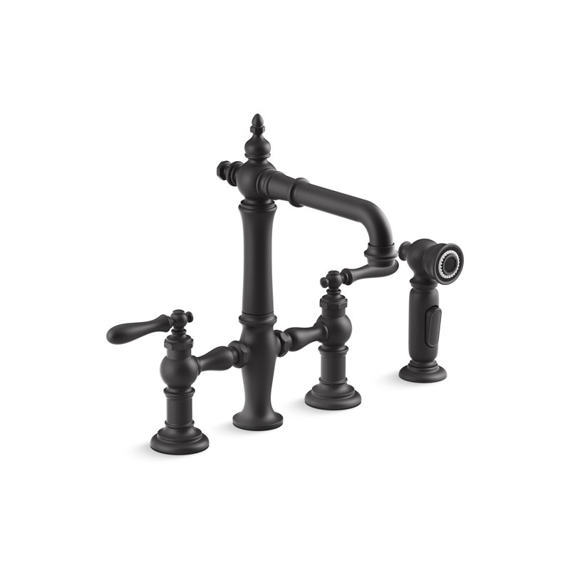 Artifacts Bridge Faucet with Side Spray, Lever Handle, Matte Black