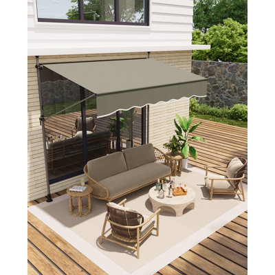 Manual Retractable Awning, 118''x118'' Patio Awning Outdoor Sunshade Shelter, Angle & Height Adjustable Sunsetter Retractable Awning UV Protection for Any Window or Door, 10*4FT-Grey