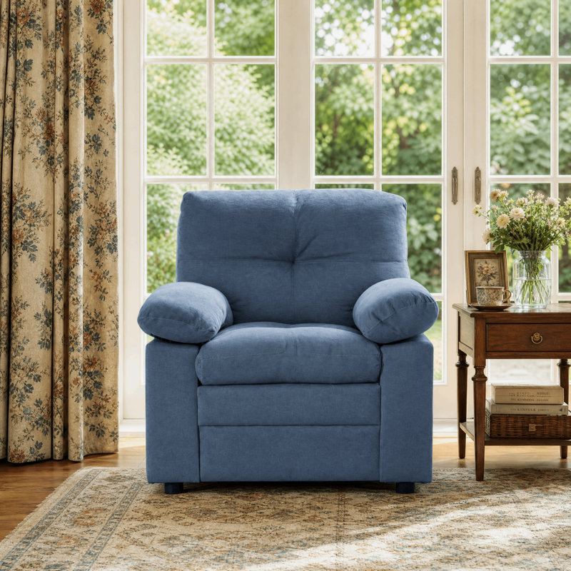 Fauteuil 31,9 po en chenille, accoudoirs amovibles à bande magique, fauteuil d'appoint confortable, bleu, Bleu