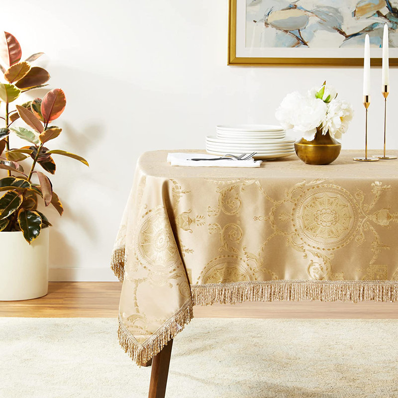 Bloch Floral Tablecloth, 60" W x 102" L, Gold