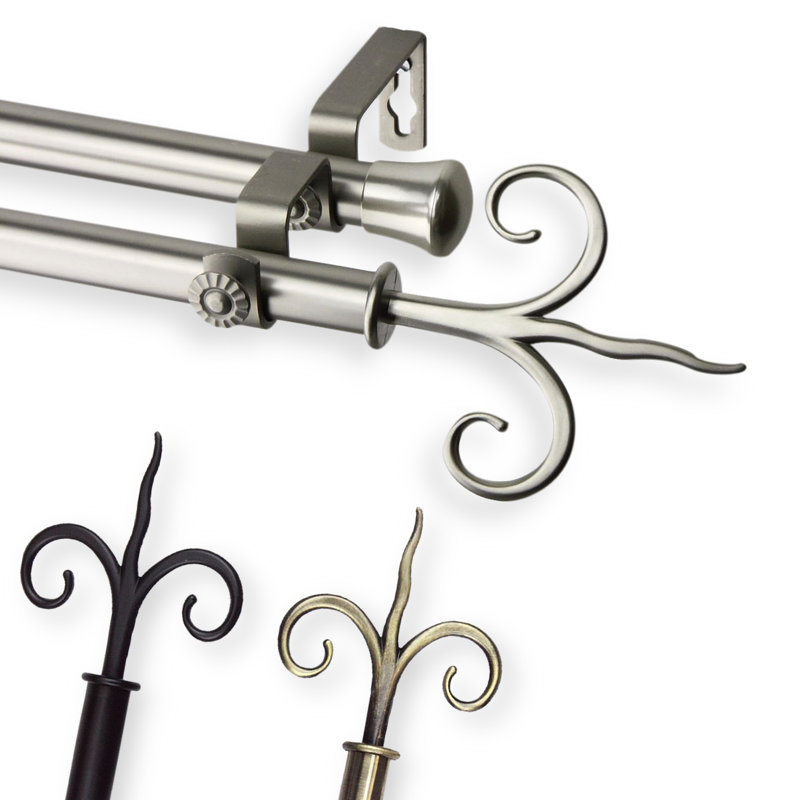 Tringle à rideaux double Yancy, 28 po à 48 po, Nickel satiné