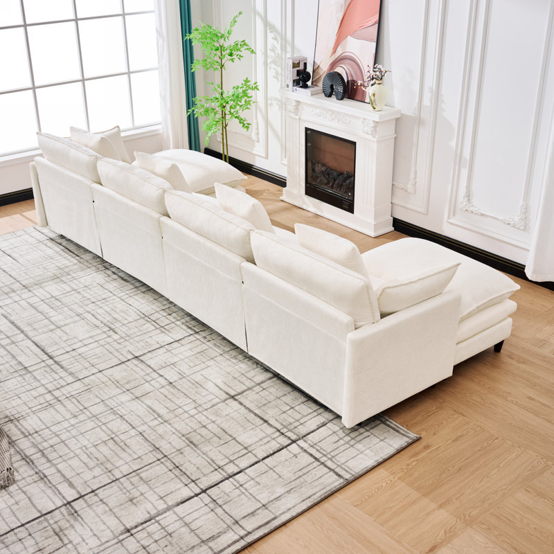 140.9-Inch U-Shaped Modular Sectional Sofa With 2 Movable Ottomans, Beige Chenille
