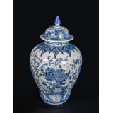 Hand-Painted Blue & White Ceramic Decorative Jar with Lid