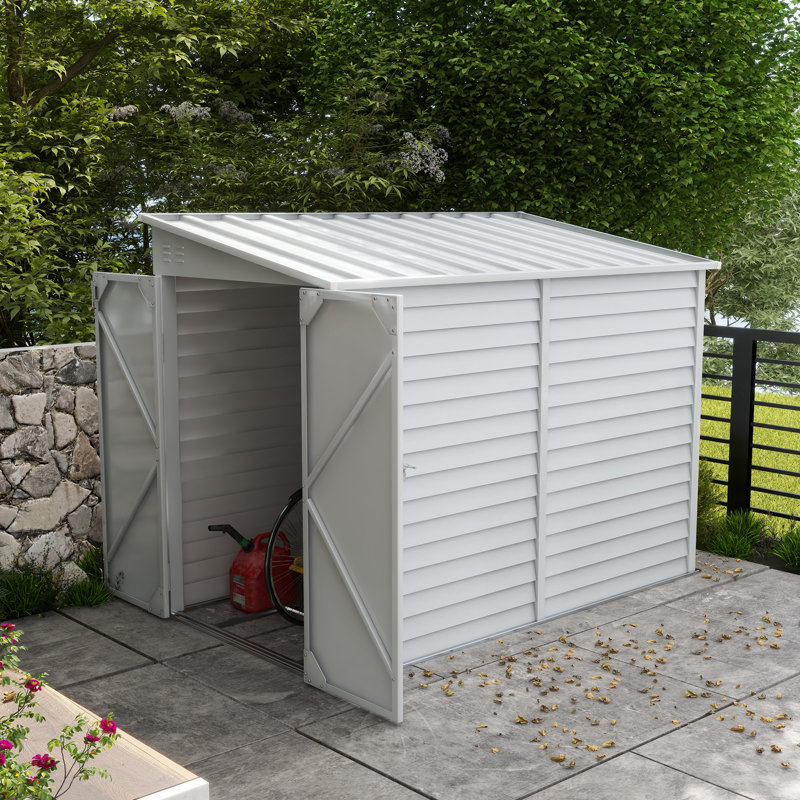4.6' x 9' Metal Outdoor Storage Shed with Lockable Doors White, White