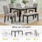 6-Piece Dining Table Set With Bench, Solid Wood Kitchen Table With Concrete-Effect Melamine Tabletop And 4 Upholstered Chairs For Dining Room, Kitchen, Restaurant, Grey & Black