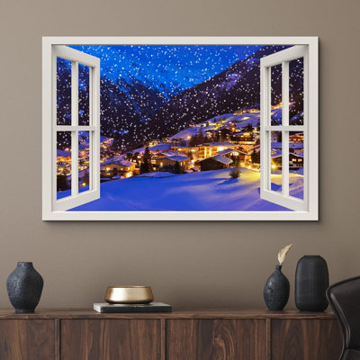 Fenêtre de paysage «Window View Winter Snow Station de ski Autriche Célébrations et jours fériés, paysages naturels» sur toile
