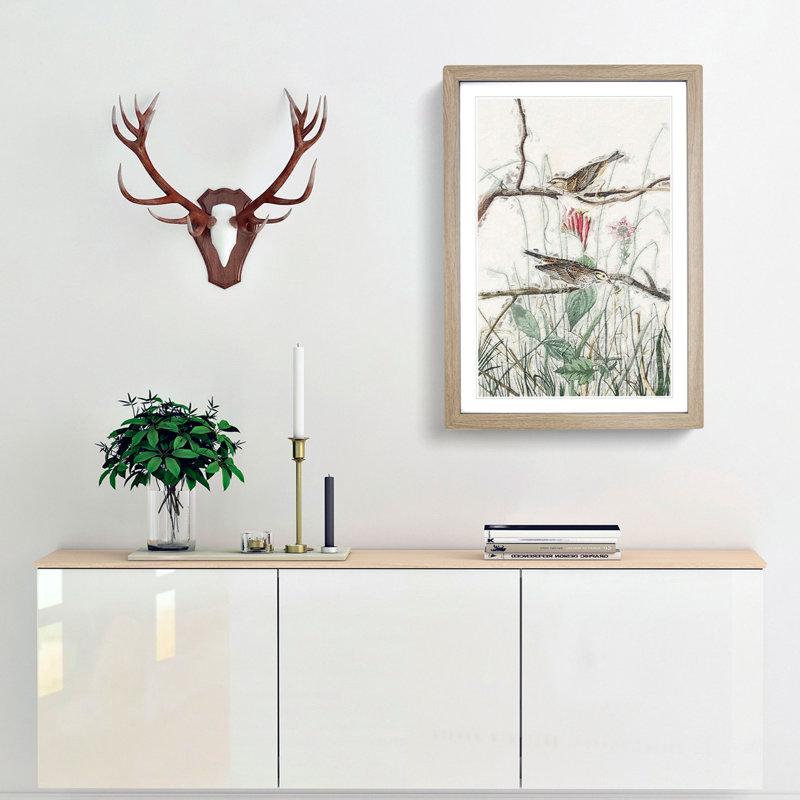 Savannah Finches by John Audubon - Picture Frame Painting Print, Oak Framed, 36cm H x 27cm W x 2cm D