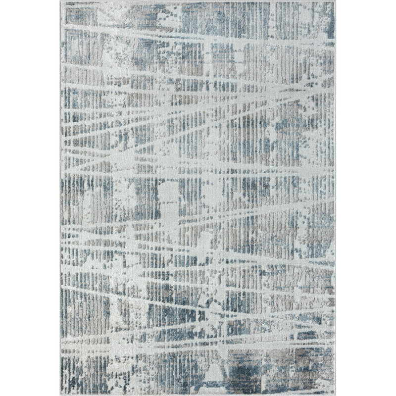 Carrle Abstract Performance Ivory/Blue/Gray Area Rug, Rectangle 5' x 7'