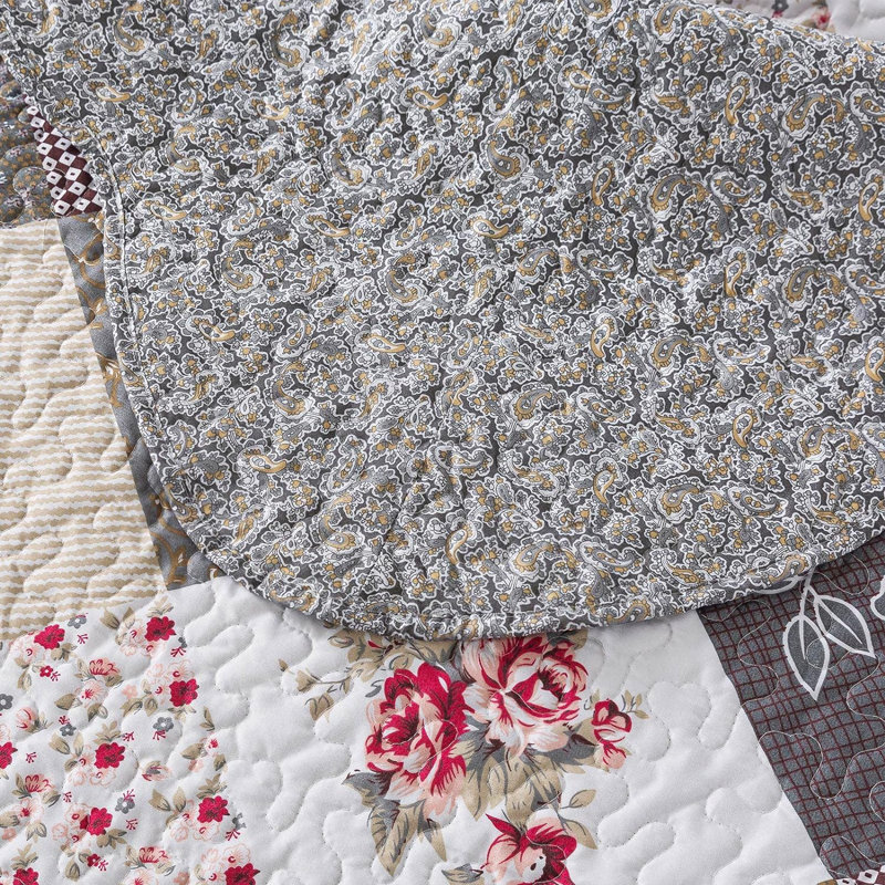 HoneiLife  Flower Diamond  Gray Blended Bedding set, Queen Quilt + 2 Standard Pillowcases