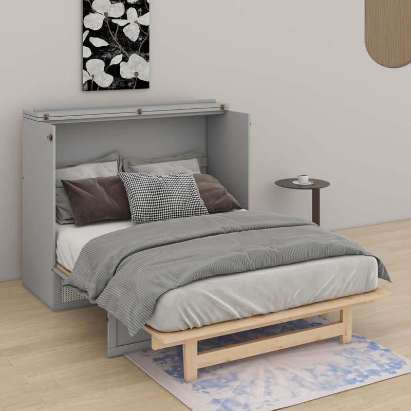 Lit escamotable double avec grand tiroir, Gris