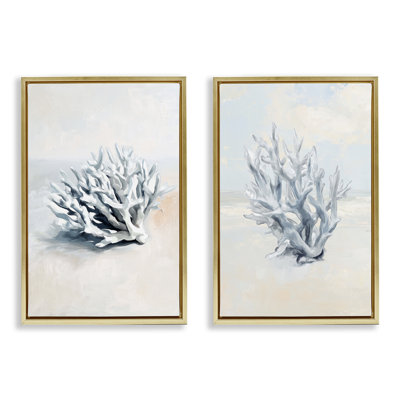 Faded White Coral Branches 2pc Floating Frame Set, design by Ramona Murdock