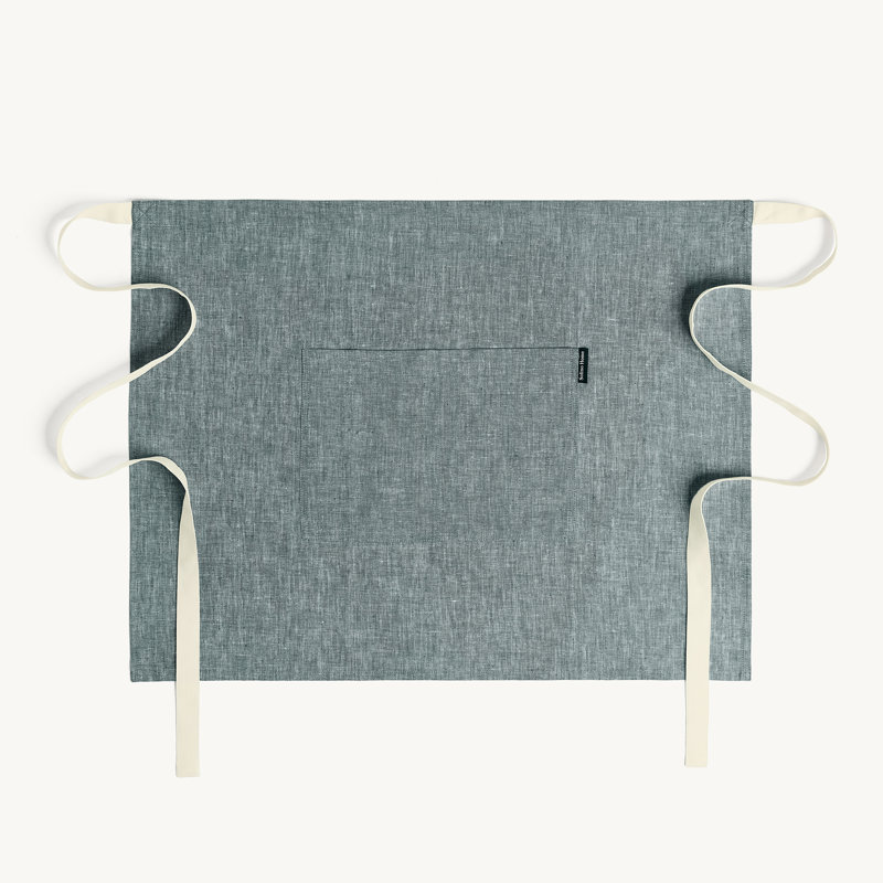 100% Pure Linen Bistro Apron, Stem Green / Ivory