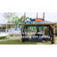 Pavillon de jardin permanent en métal L 11 pi. X P 11 pi. D Pavillon de jardin à toit double avec toit en acier galvanisé, pergola extérieure en bois massif avec filet en maille pour terrasse et cour