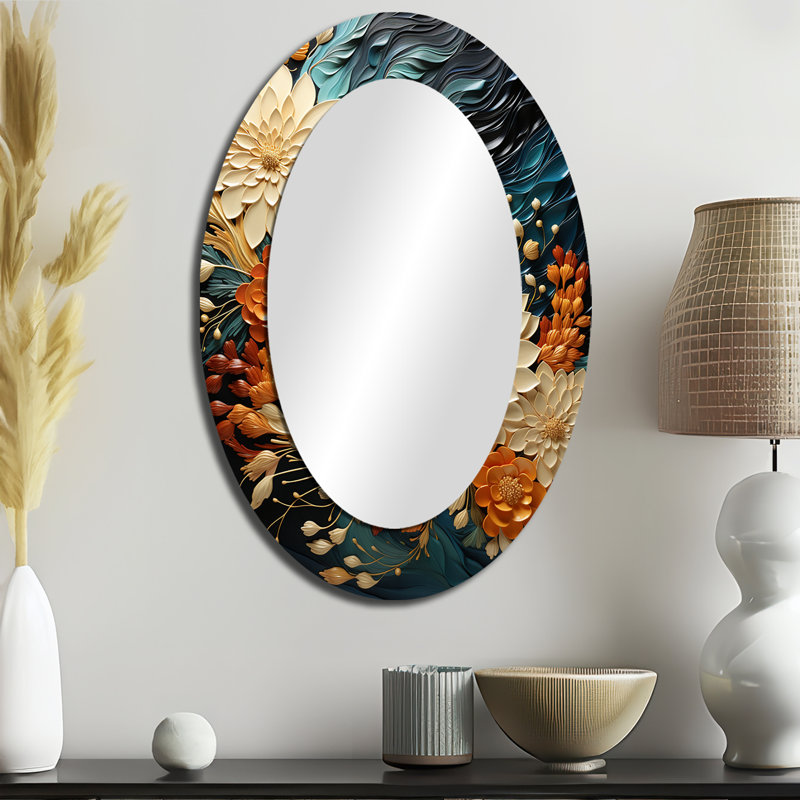 Miroir mural orange moderne bleu sarcelle Botanical Whirlwind III, 36 po x 24 po