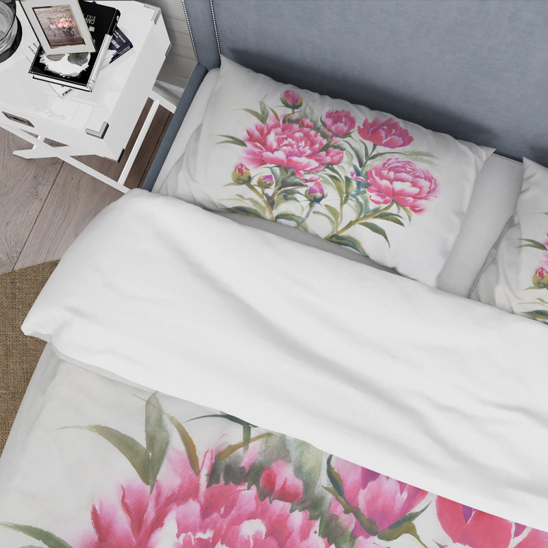 Mauve pivoines Bush I - ensemble de housse de couette traditionnel - microfibre de polyester