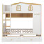 Lit superposé avec garde-corps et rangement en forme de maison, lit superposé en bois pour enfants avec tablettes et tiroirs, échelle robuste-1344342876
