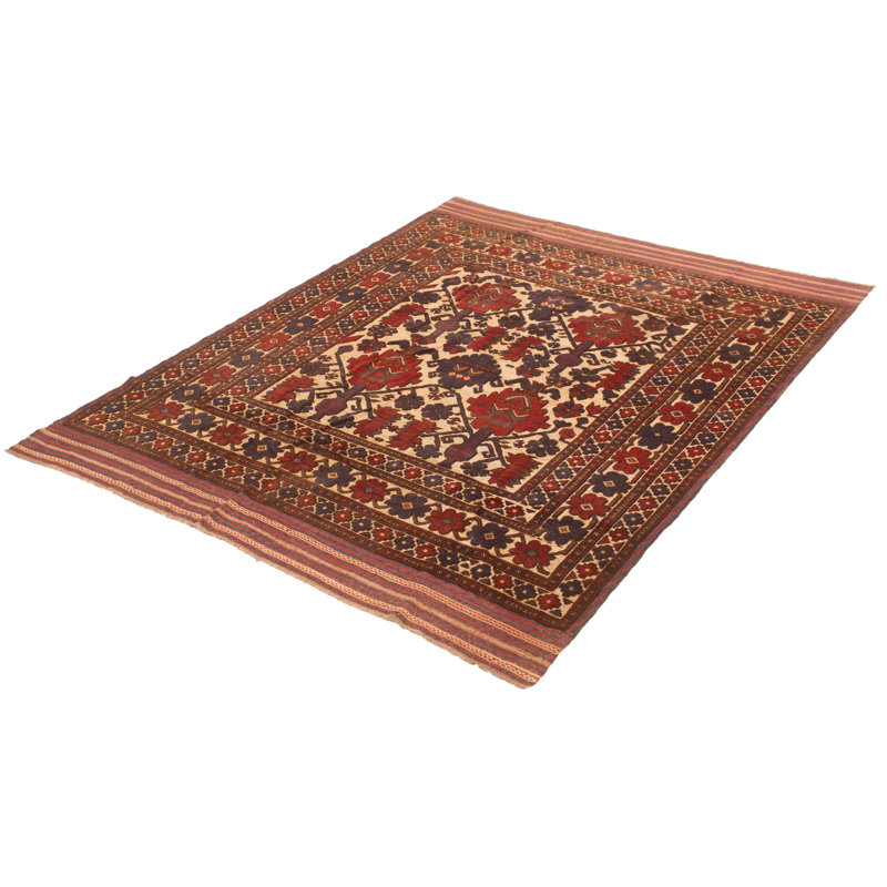 Tapis rouge foncé en laine noué à la main de conception unique 6 pi 10 po x 8 pi 4 po Jisoo