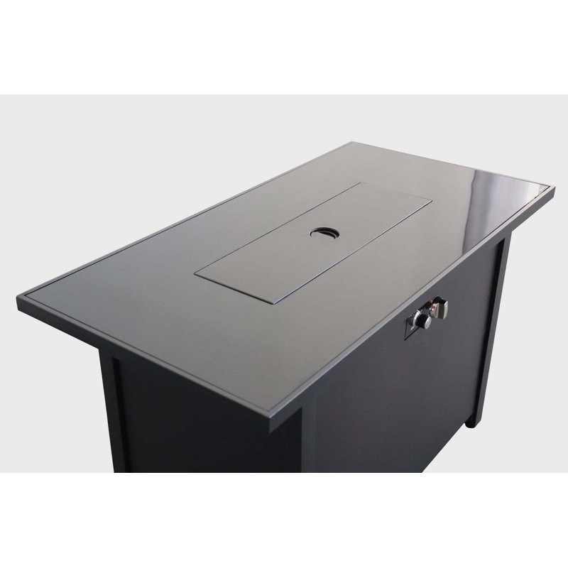 Table de foyer d'extérieur en acier inoxydable Hasseman, H 25 po x l 43 po x P 22 po, Noir