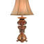 Lampe de table 31 "à finition rouge et brune en polyrésine avec abat-jour en lin
