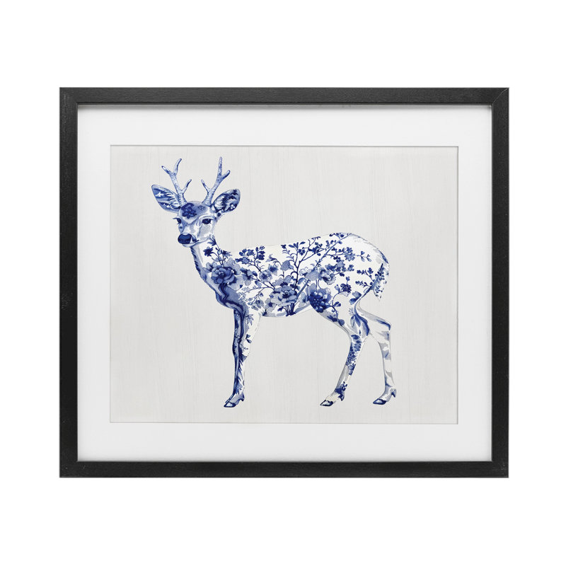 «Graceful Toile Deer», reproduction encadrée sous verre, lettrée et doublée, H 13 po x l 16 po, Cadre noir minuit