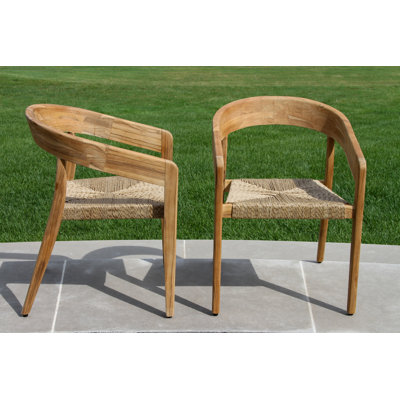 Teak & Cable Wicker Stackable Dining Chair, 2pk