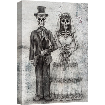 Moody Skull Gothic Wedding Skull Couple Artwork Oversize Framed Canvas Painting Print Wall Art