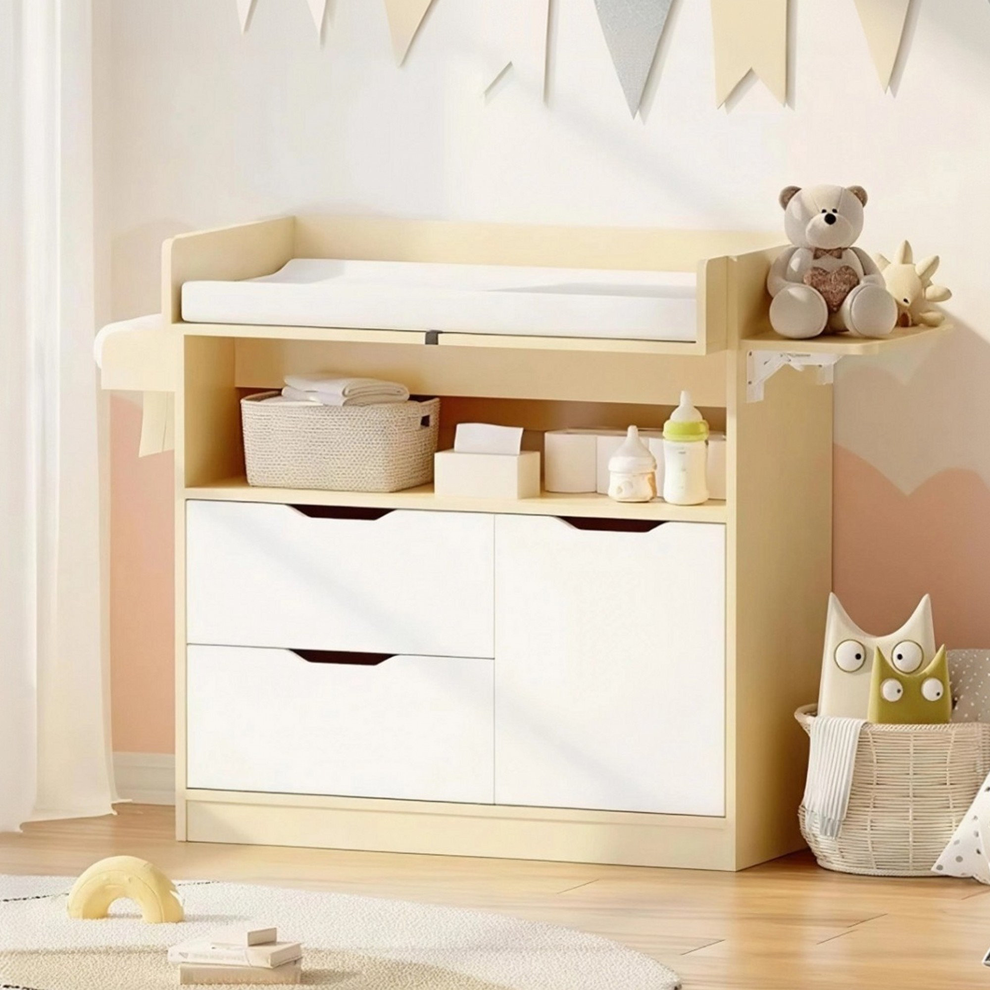 baby dresser FUFU&GAGA White 4-Drawer Kid Dresser Baby Changing Table Nursery Dresser 37  in. H x 45 in. W AMKF180081-01