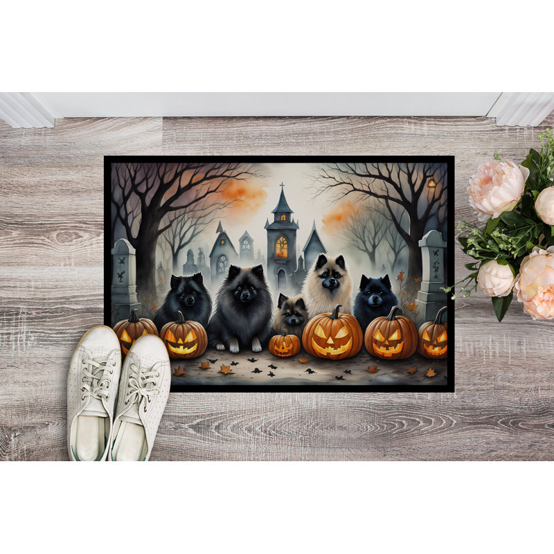 Tapis d'entrée extérieur antidérapant Nusa Keeshond Spooky, L 18 po x L 27 po