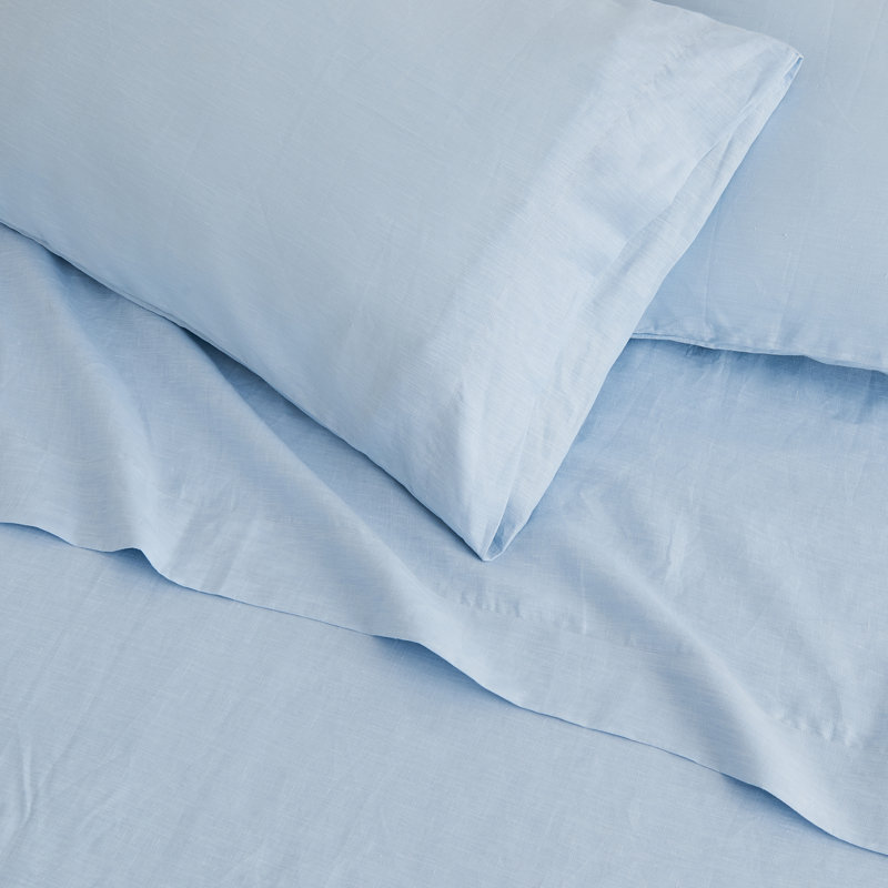 100% European Flax Linen Bed Sheet Set, Mineral Blue, King Sheet Set with 2 Pillowcases
