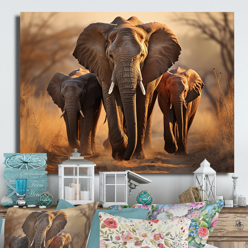 Décoration murale en métal Afrique, éléphants d'Afrique, H 12 po x l 20 po
