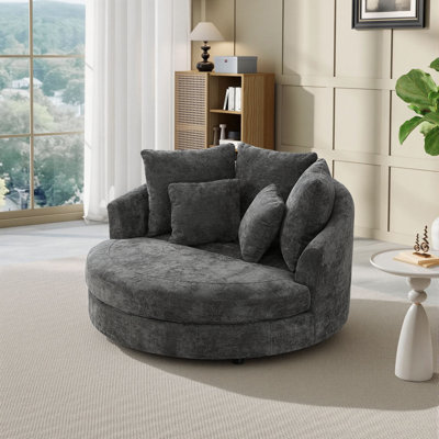 Modern Oversized Barrel Chair, 59.8" W Round Upholstered Club Chair With Pillows