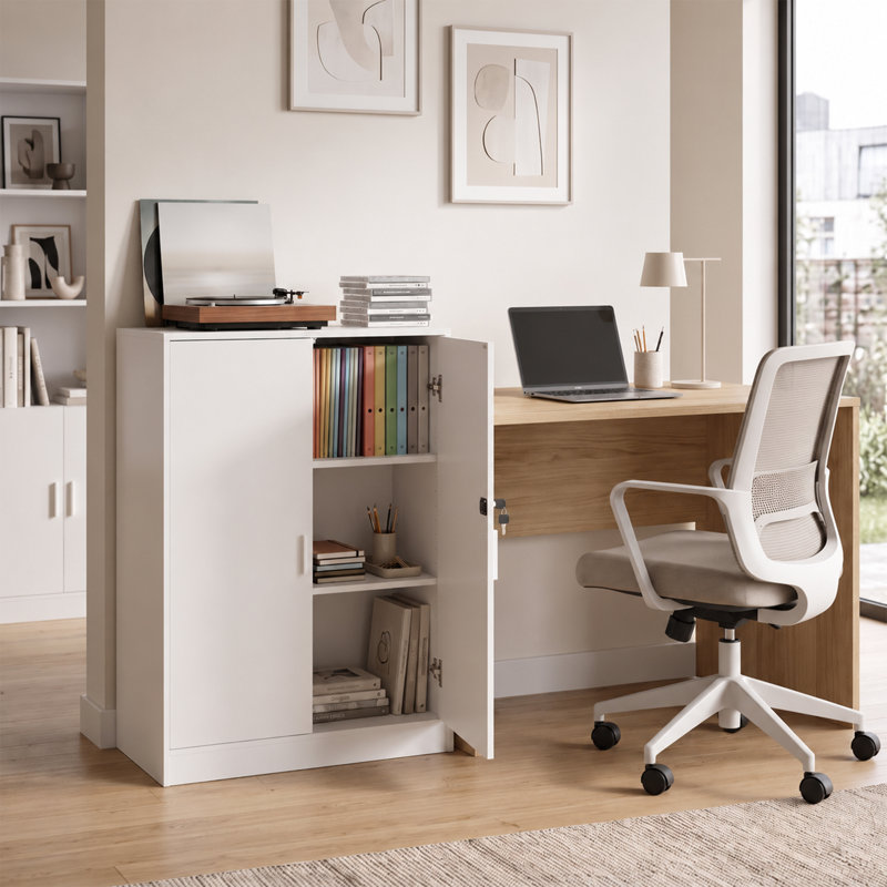 2 -Door 2 -Shelf Storage Cabinet, White