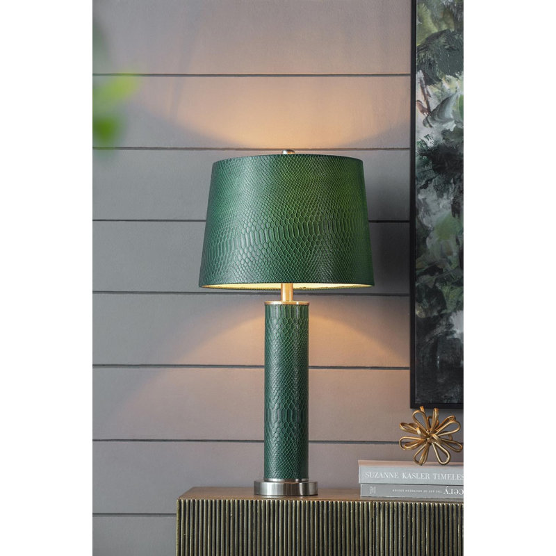 Crocodile Textured Faux Leather Table Lamp - Green