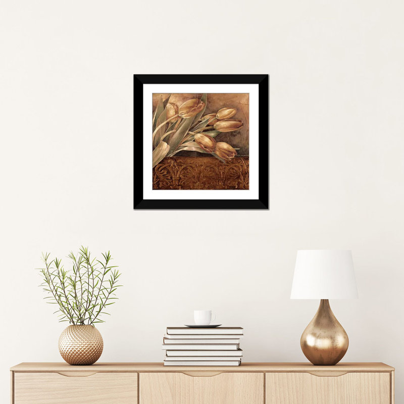 « cuivre tulipes ii », impression sur toile, H 16 po x l 16 po x P 1 po, Papier d'art encadré noir, Blanc