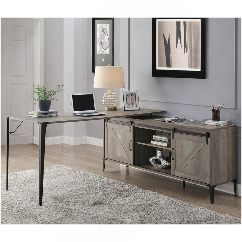 Bureau d'écriture en L avec armoire, chêne gris et noir, Gris