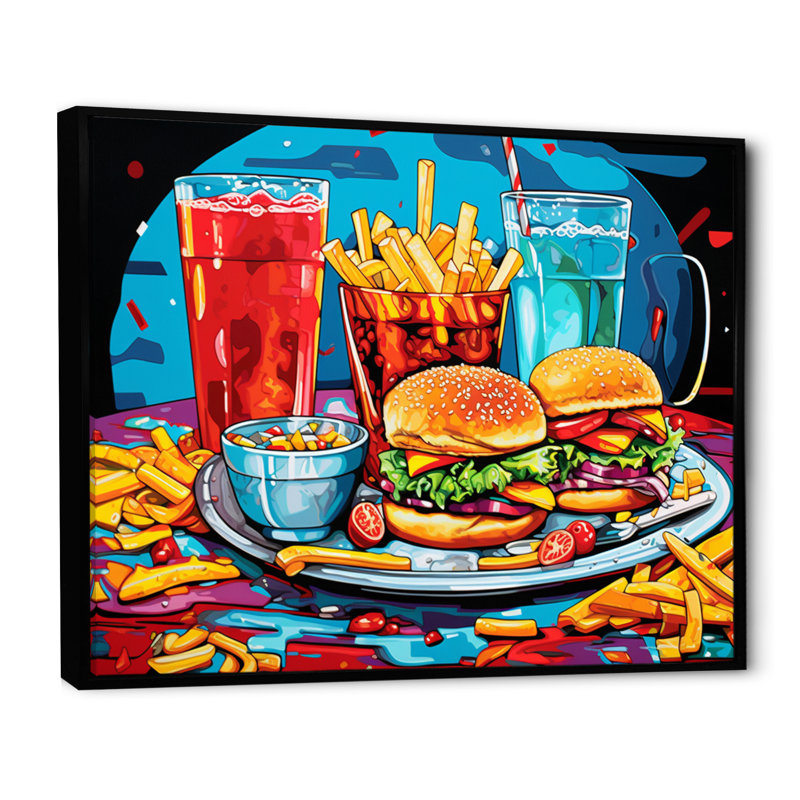 Pop Fast Food Hamburger Meal II, H 16 po x l 32 po x P 1 po, Cadre flottant noir
