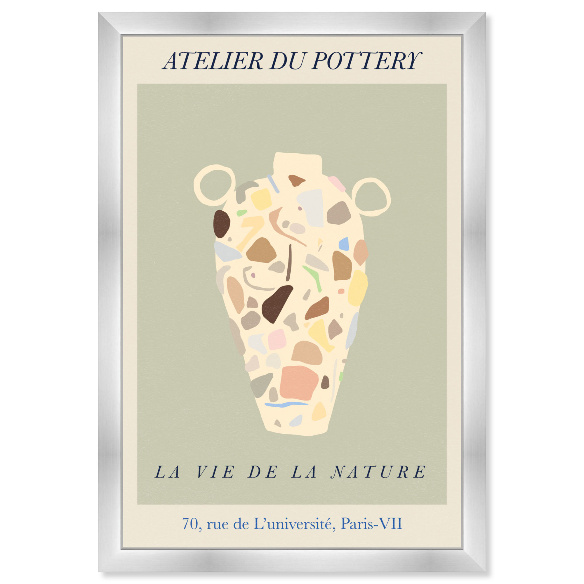 French Terrazzo Vase by Oliver Gal, 56" H x 38" W, Silver