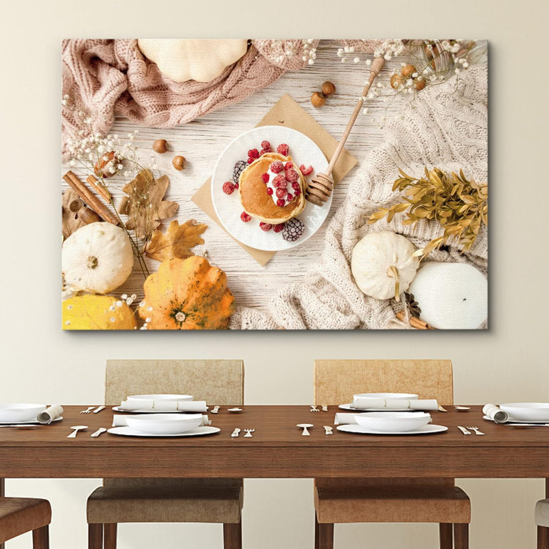 Automne, automne, crêpe, citrouille, baie, miel, nourriture, cuisine, cuisine, décoration murale, rustique, H 12 po x l 18 po