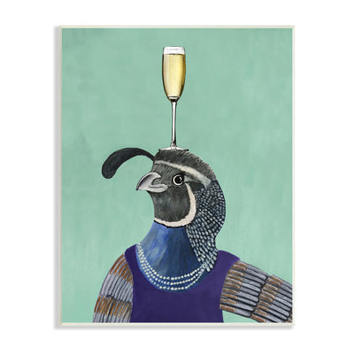 Oiseau de caille excentrique portant un collier en verre de champagne par Coco de Paris - Peinture